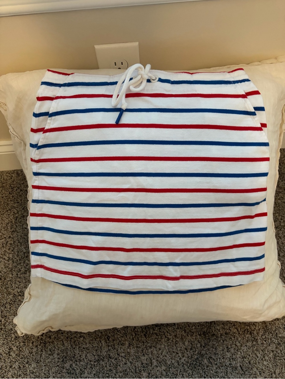 Womens Vineyard Vines White Drawstring Skirt with Red and Blue Stripes